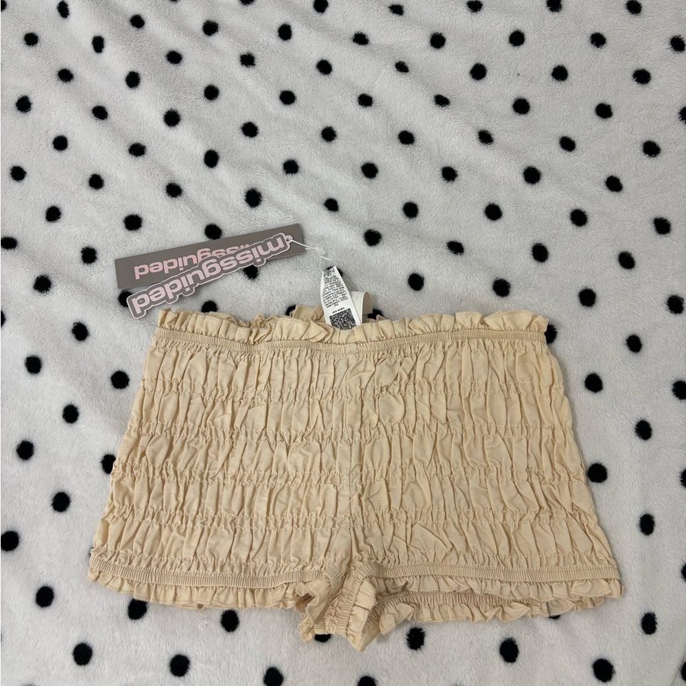 Missguided Beige Ruffle High Waist Shorts